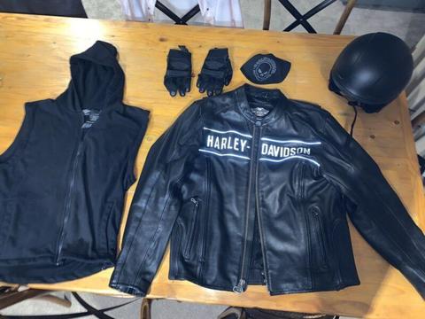 Harley Davidson Leather Jacket, Gloves, Helmet and face mask
