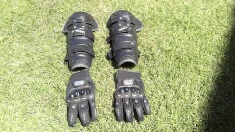 motor cross gloves and shin guards