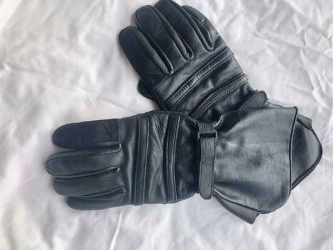 Motorcycle gloves mens LARGE black heavy-leather classic gauntlet