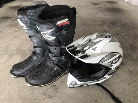 Dirt bike helmet and boots