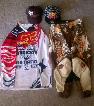 Fox racing motocross pants, fox racing hat, redbull hat